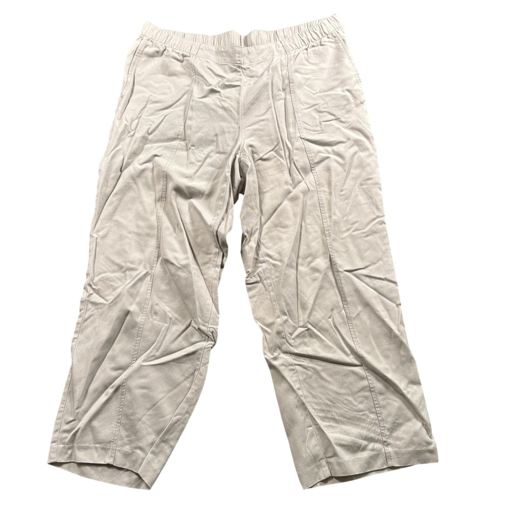 Pure Jill Cropped Pants Womens 36 Beige Tencel Cotton Lagenlook Casual Pull On